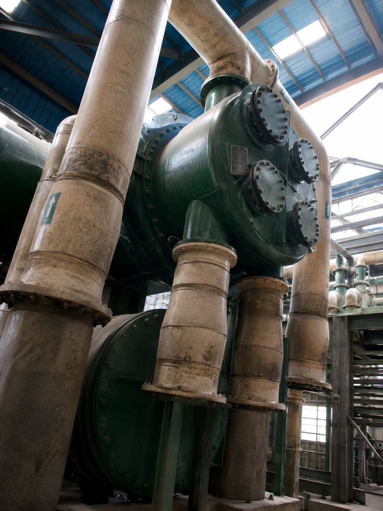 Chilled water pump motors being inspected in a building plant room