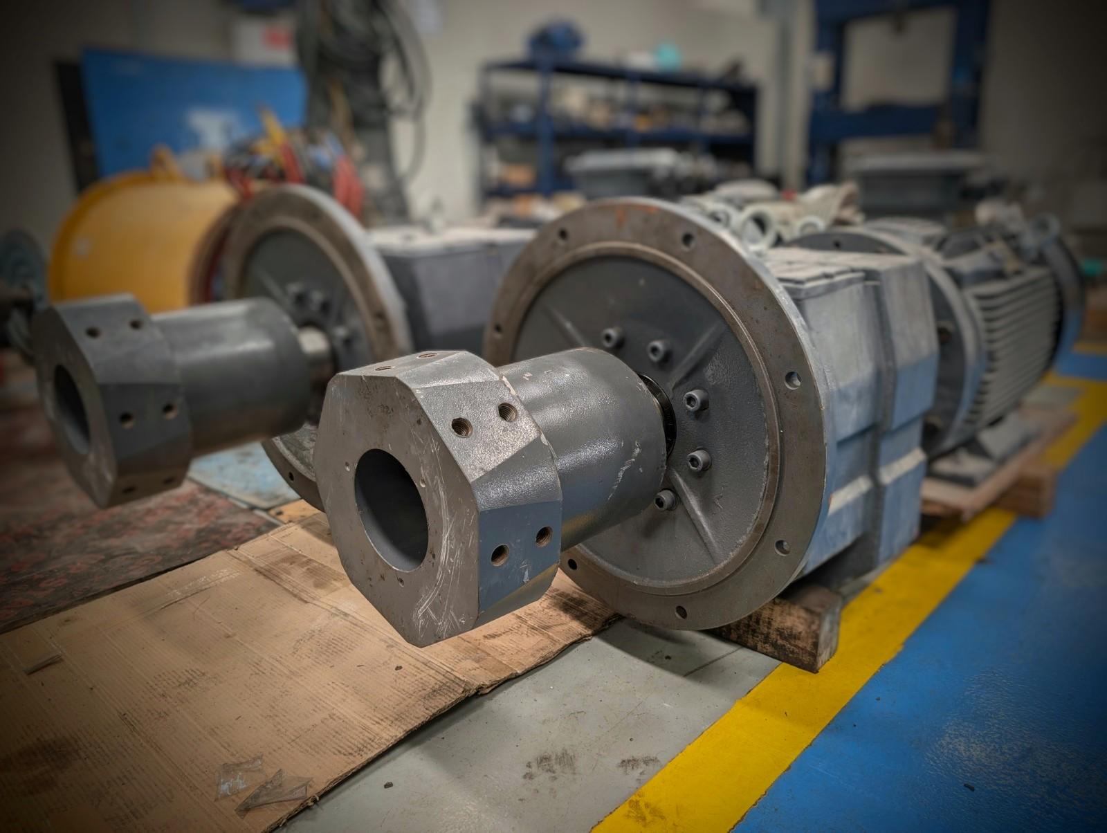 Cooling tower gearbox motor unit undergoing overhauling
