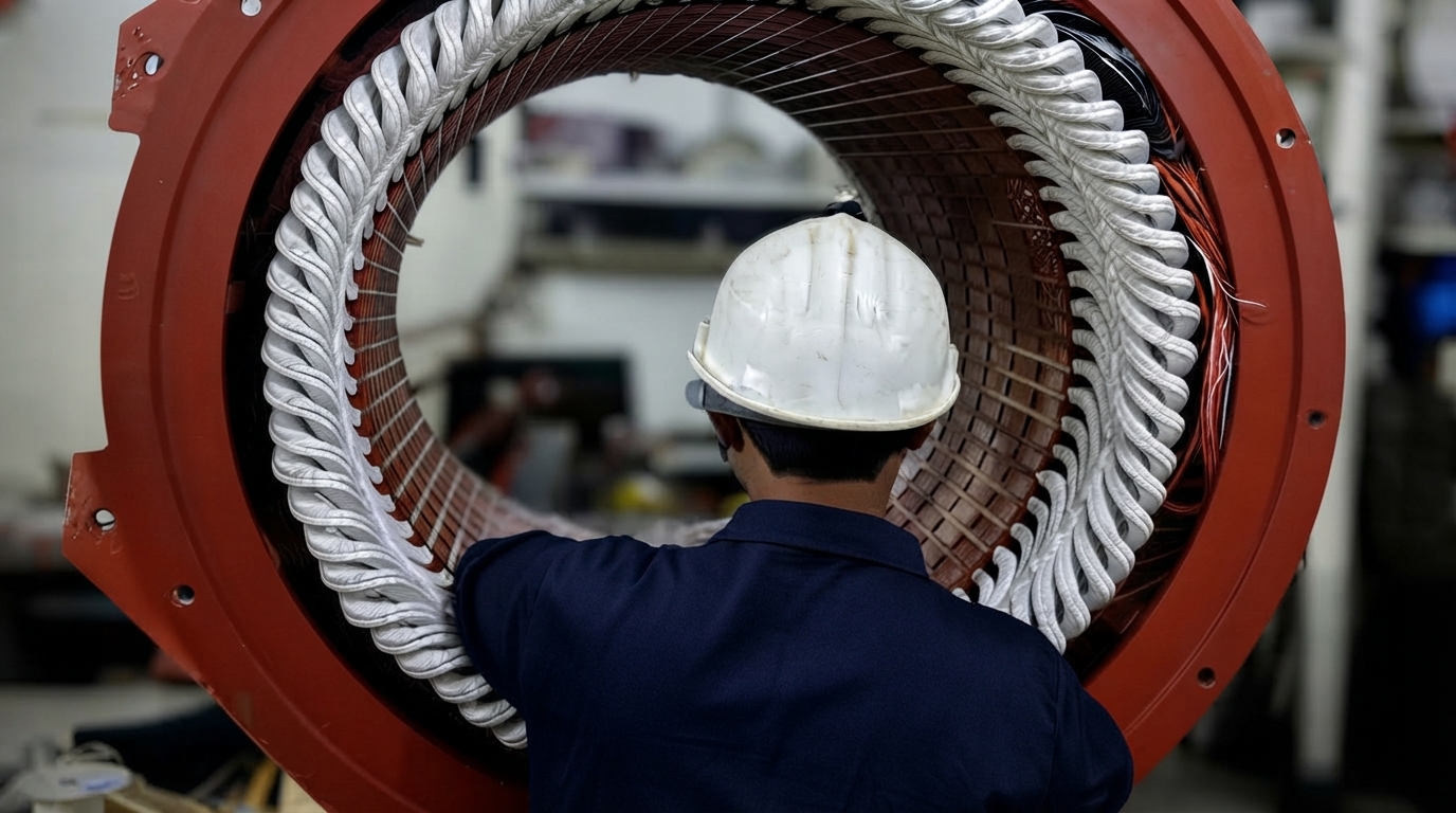 Technician inspecting an electric motor’s internal components during a professional repair service.